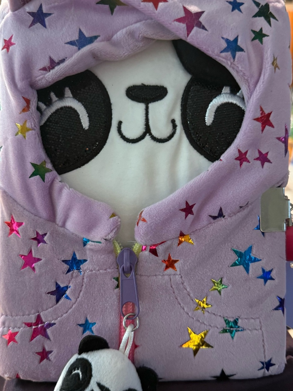 Claire's Lavender Panda Hooded Plush Toy with Multicolor Stars Diarie